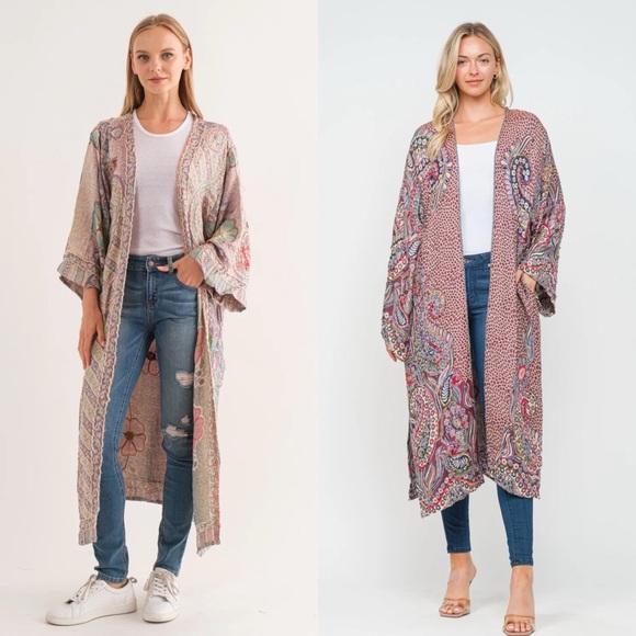 Raj Sweaters - Raj Floral Embroidered Long Kimono OS